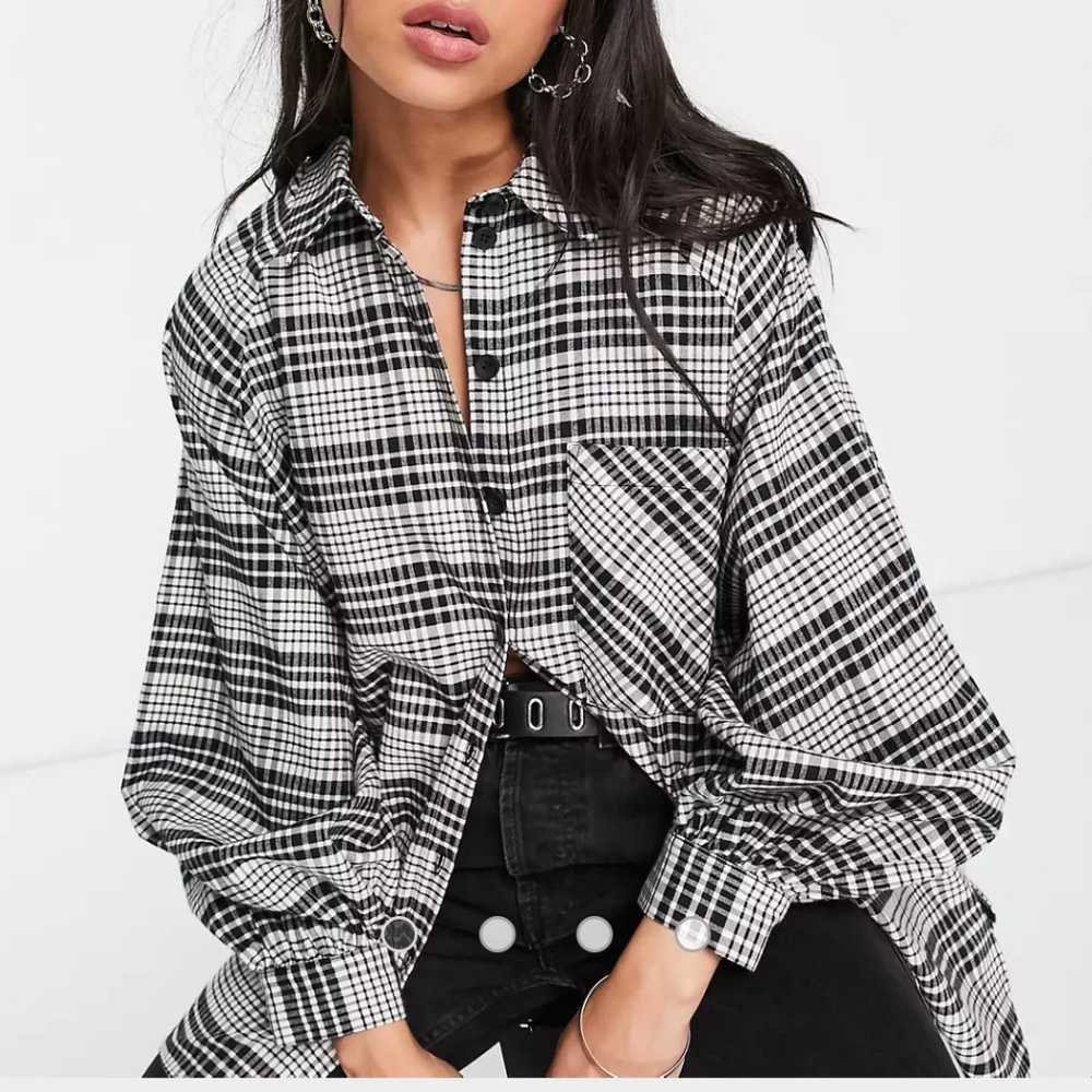 Topshop oversized check shirt in monochrome